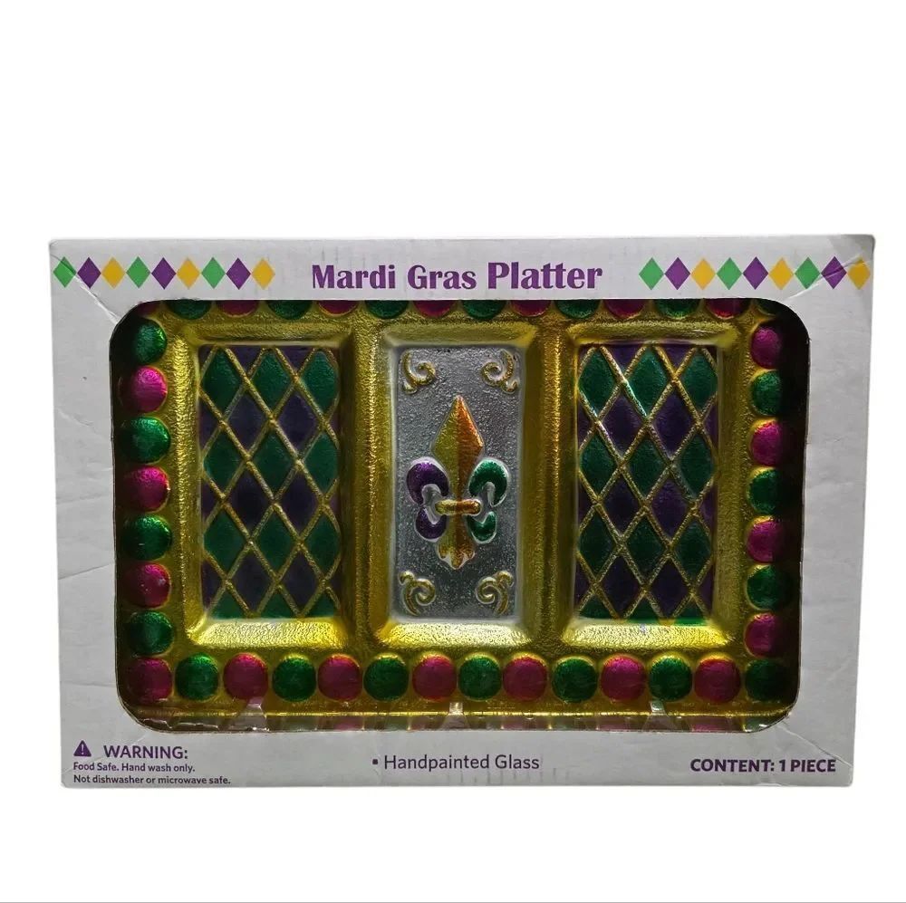 Mardi Gras Handpainted Glass Serving Tray